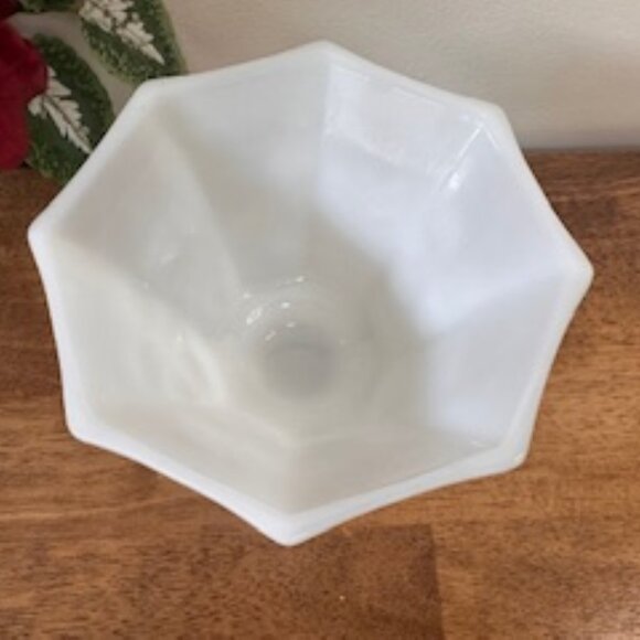 Vintage Milk Glass Octagonal Pedestal Bowl Grape Vine Embossed Fruit Design West - Picture 3 of 5